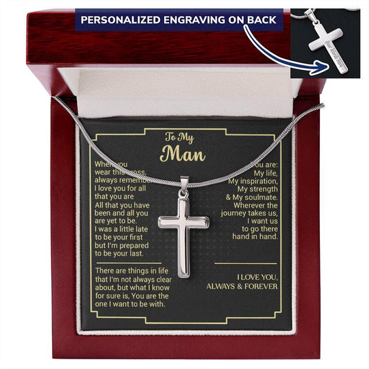 TO MY MAN - WHEN YOU WEAR THIS CROSS - I LOVE YOU - CROSS NECKLACE - GIFT FOR HUSBAND OR BOYFRIEND - GEMSYOUWONTFORGET